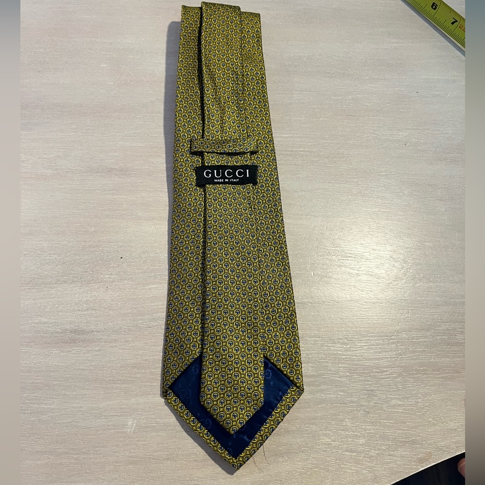 Gucci Vintage Blue and Yellow Silk Tie - Picture 2 of 5